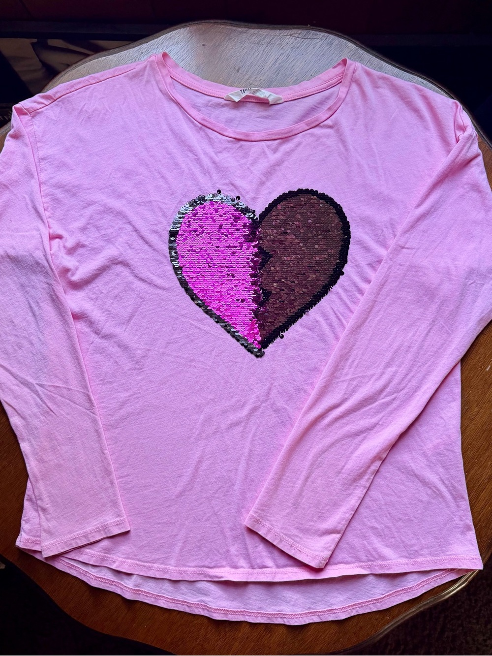 H&M Pink Long-Sleeve Top with Reversible Sequin Heart